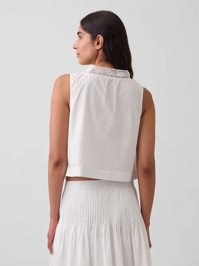 Popeline tanktop met plooitjes