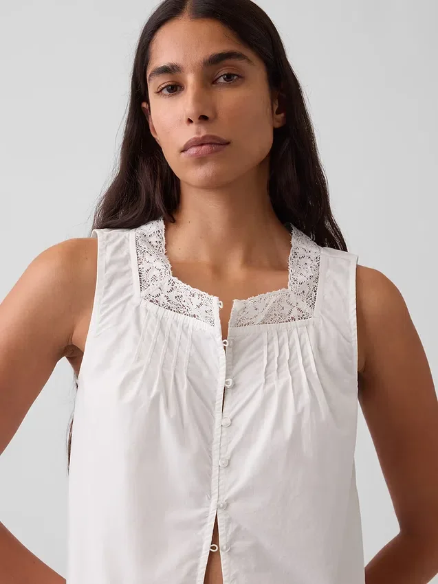 Popeline tanktop met plooitjes