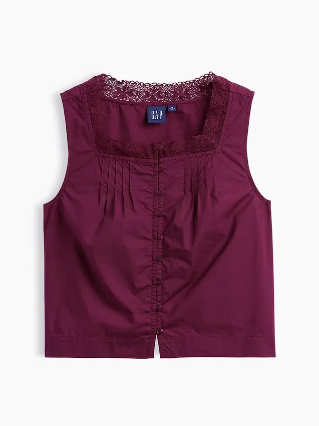 Popeline tanktop met plooitjes