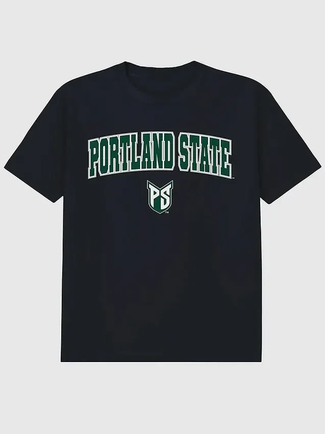 Portland State University Arch Logo, zwart T-shirt met afbeelding