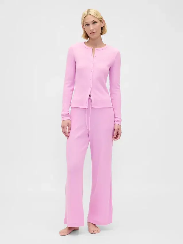 Pyjama-broek met wafelpatroon en wijde pijpen