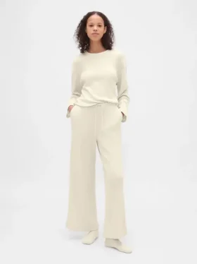 Pyjama-broek met wafelpatroon en wijde pijpen