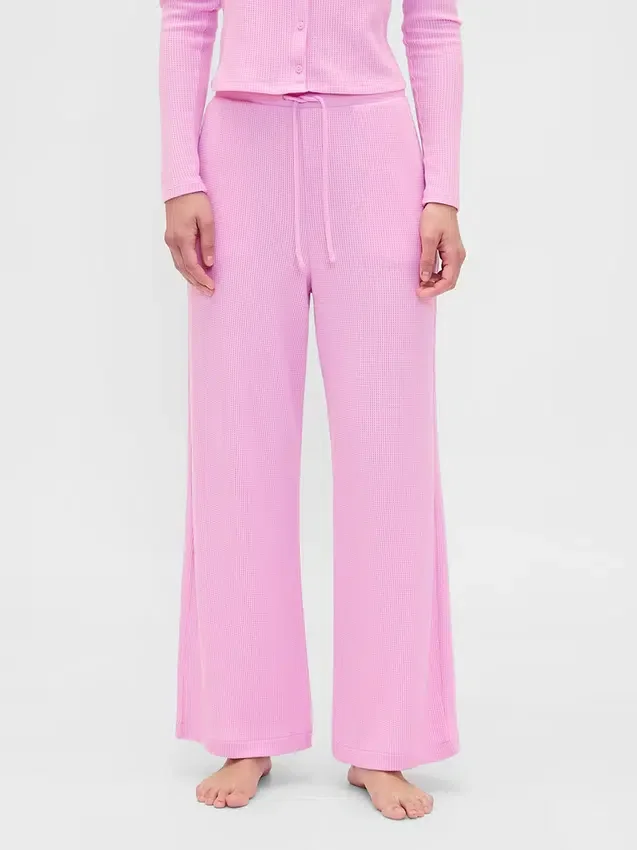 Pyjama-broek met wafelpatroon en wijde pijpen