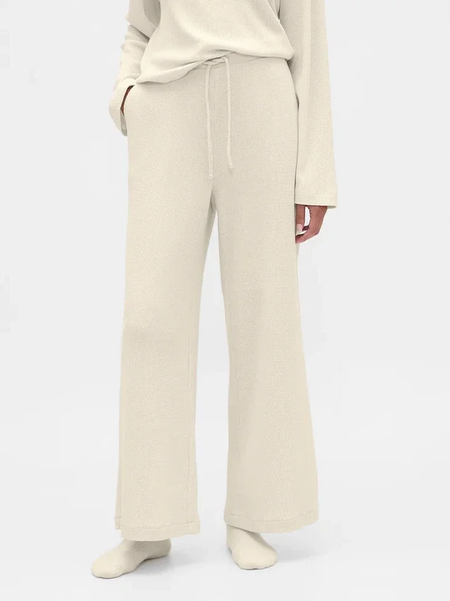 Pyjama-broek met wafelpatroon en wijde pijpen