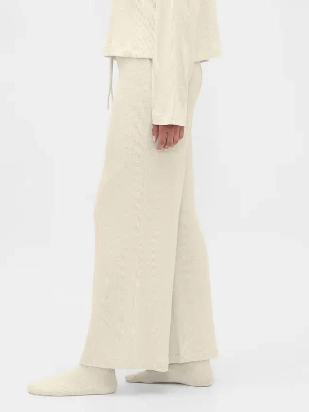 Pyjama-broek met wafelpatroon en wijde pijpen