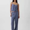 Pyjama-broek van linnenmix met kanten zoom