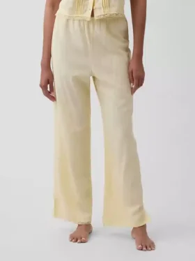 Pyjama-broek van linnenmix met kanten zoom