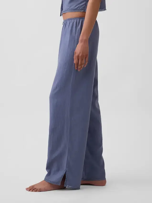 Pyjama-broek van linnenmix met kanten zoom