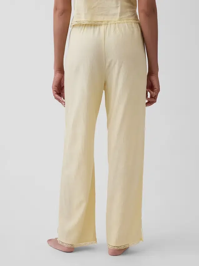 Pyjama-broek van linnenmix met kanten zoom
