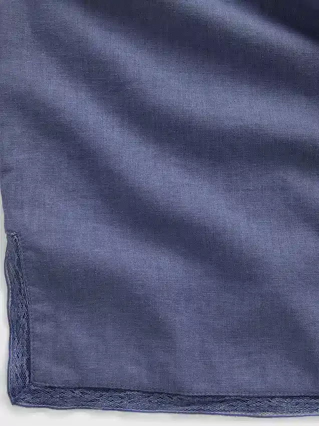Pyjama-broek van linnenmix met kanten zoom