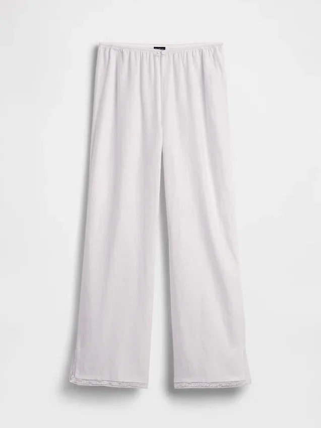 Pyjama-broek van linnenmix met kanten zoom