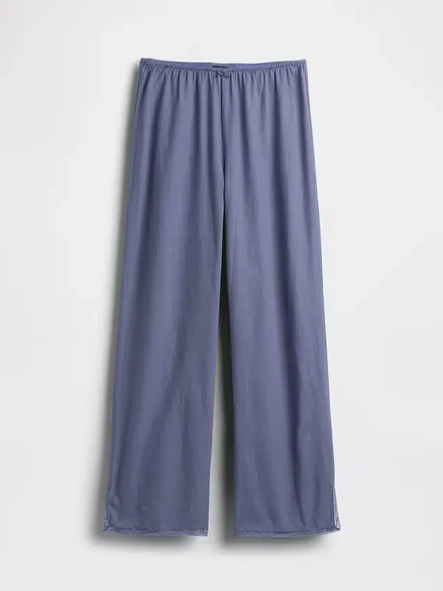 Pyjama-broek van linnenmix met kanten zoom