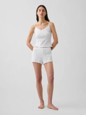 Pyjama-korte broek met pointelle-patroon en gekrulde zoom
