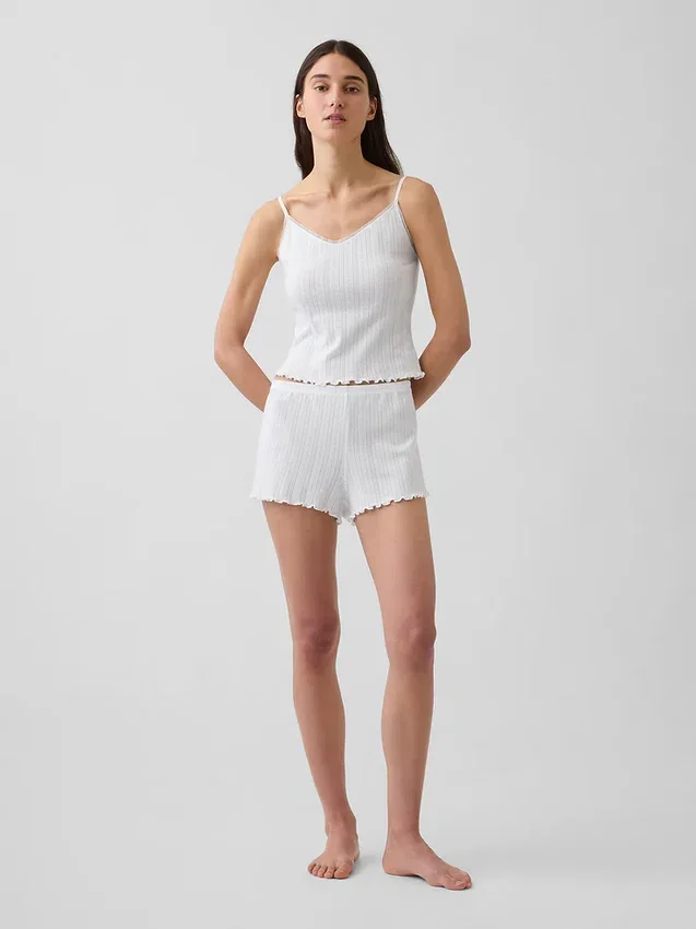Pyjama-korte broek met pointelle-patroon en gekrulde zoom