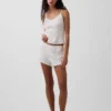 Pyjama-korte broek met pointelle-patroon en gekrulde zoom