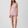 Pyjama-korte broek met pointelle-patroon en gekrulde zoom
