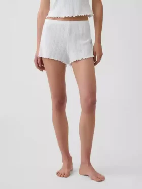 Pyjama-korte broek met pointelle-patroon en gekrulde zoom