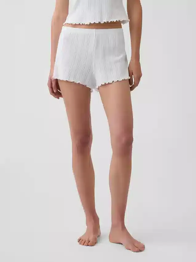Pyjama-korte broek met pointelle-patroon en gekrulde zoom