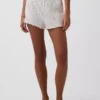 Pyjama-korte broek met pointelle-patroon en gekrulde zoom