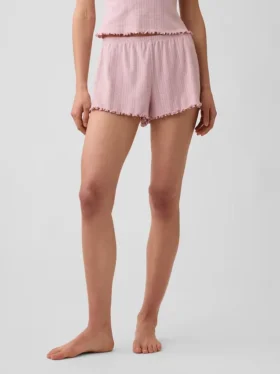 Pyjama-korte broek met pointelle-patroon en gekrulde zoom