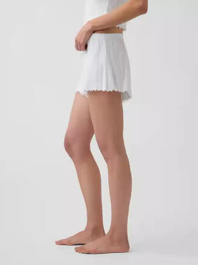 Pyjama-korte broek met pointelle-patroon en gekrulde zoom