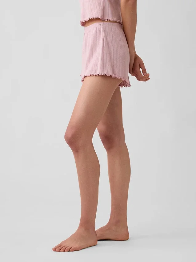 Pyjama-korte broek met pointelle-patroon en gekrulde zoom