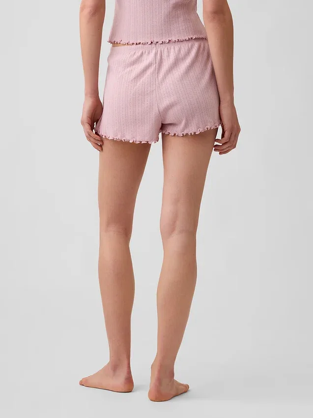 Pyjama-korte broek met pointelle-patroon en gekrulde zoom