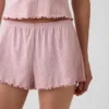 Pyjama-korte broek met pointelle-patroon en gekrulde zoom