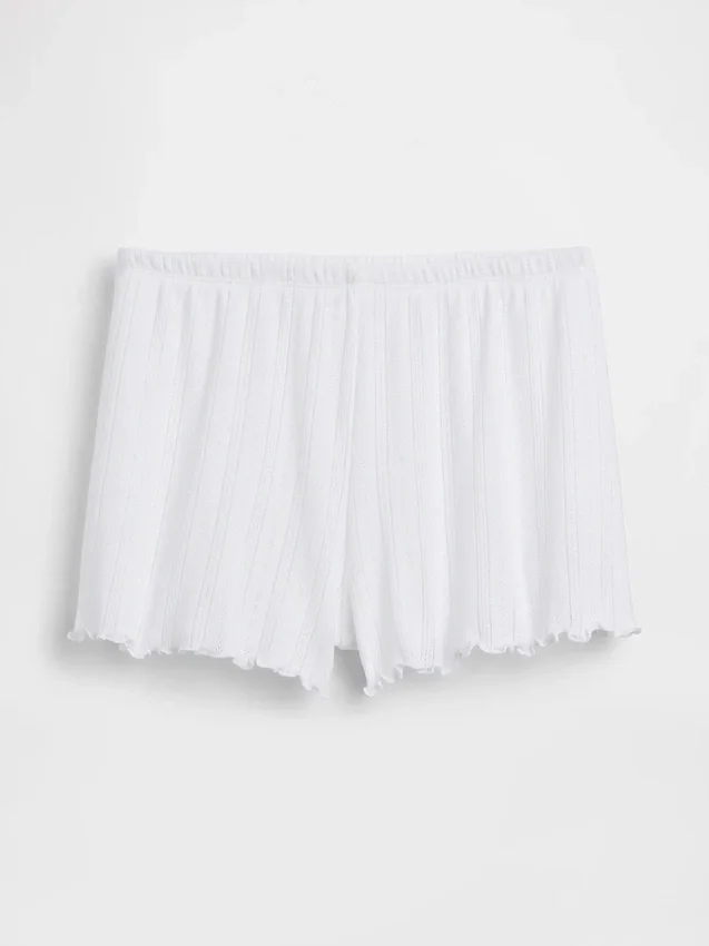 Pyjama-korte broek met pointelle-patroon en gekrulde zoom