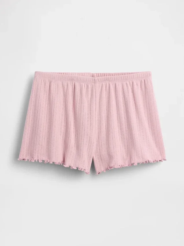 Pyjama-korte broek met pointelle-patroon en gekrulde zoom