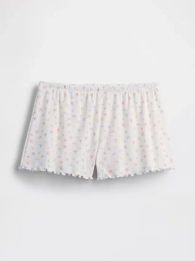 Pyjama-korte broek met pointelle-patroon en gekrulde zoom