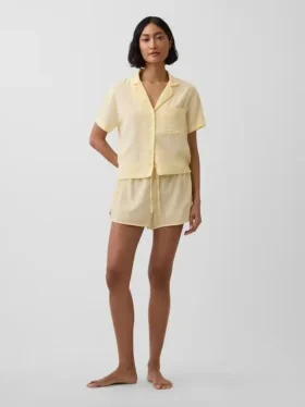 Pyjama-korte broek van gekreukelde gaas