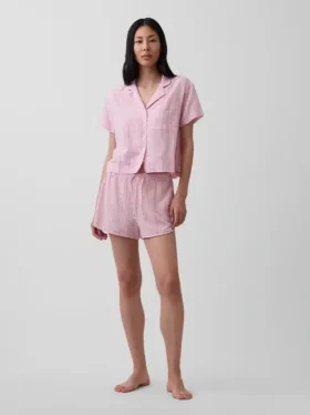 Pyjama-korte broek van gekreukelde gaas