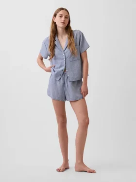Pyjama-korte broek van gekreukelde gaas