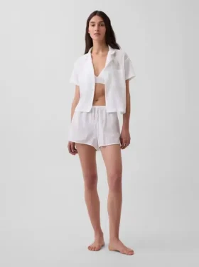 Pyjama-korte broek van gekreukelde gaas