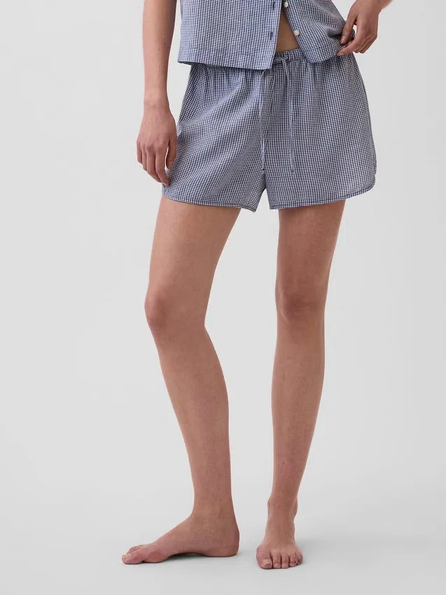Pyjama-korte broek van gekreukelde gaas