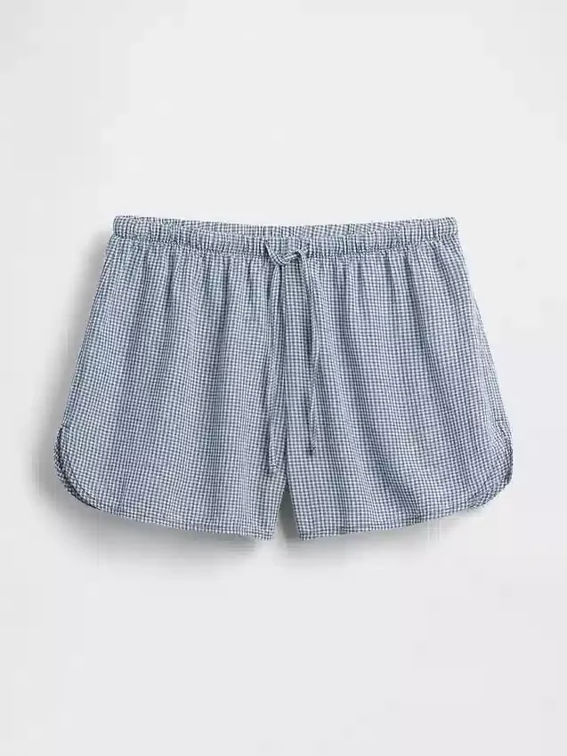 Pyjama-korte broek van gekreukelde gaas