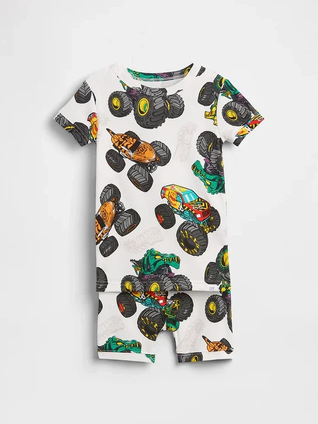 Pyjama-set met korte broeken voor kinderen en baby’s van biologisch geborsteld katoen met Hot Wheels-motief
