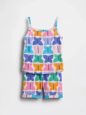 Pyjama-set voor Baby & Peuter van biologisch geborsteld katoen met vlinders, bestaande uit een hemdje en korte broek