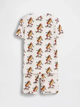 Pyjama-set voor kinderen van biologisch geborsteld katoen met hotdog-motief in korte broeken