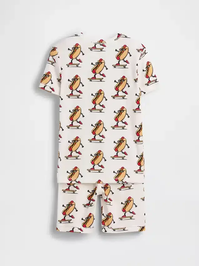 Pyjama-set voor kinderen van biologisch geborsteld katoen met hotdog-motief in korte broeken