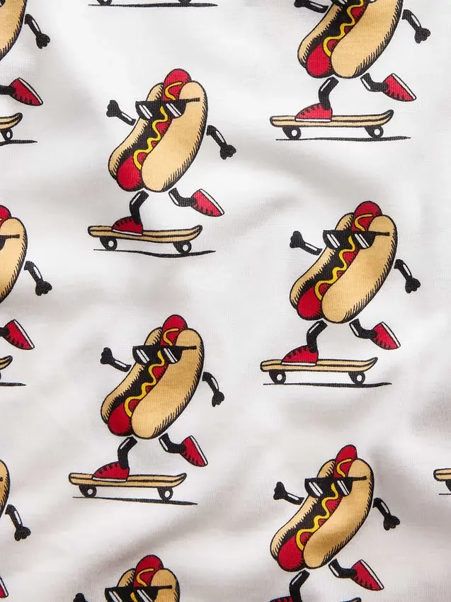 Pyjama-set voor kinderen van biologisch geborsteld katoen met hotdog-motief in korte broeken