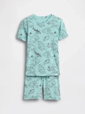Pyjama-set voor kinderen van biologisch geborsteld katoen met piratenkaart in korte broeken