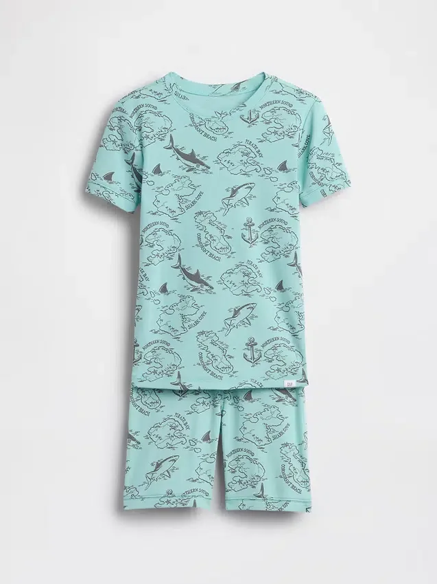 Pyjama-set voor kinderen van biologisch geborsteld katoen met piratenkaart in korte broeken