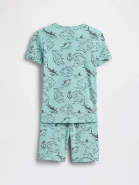 Pyjama-set voor kinderen van biologisch geborsteld katoen met piratenkaart in korte broeken