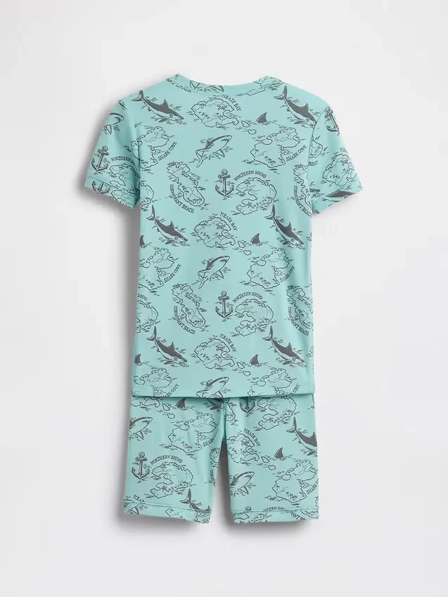Pyjama-set voor kinderen van biologisch geborsteld katoen met piratenkaart in korte broeken