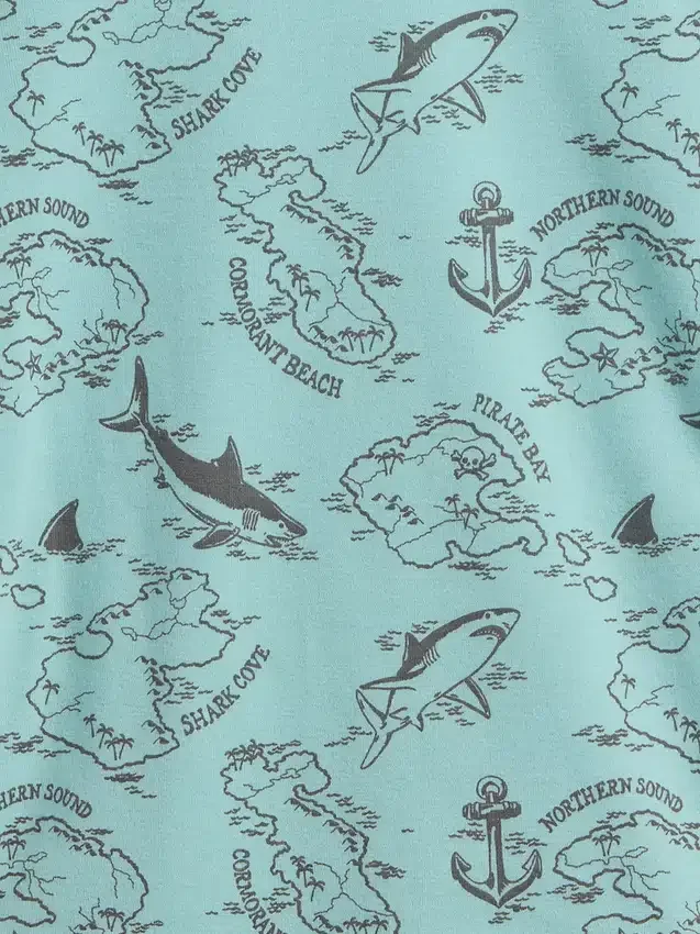 Pyjama-set voor kinderen van biologisch geborsteld katoen met piratenkaart in korte broeken