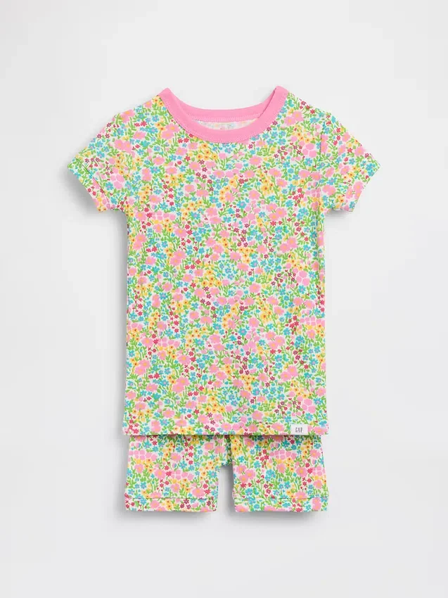Pyjama-setje met korte broek voor Baby & Peuter van biologisch geborsteld katoen met bloemenprint