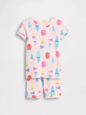 Pyjama-setje voor Baby & Peuter van biologisch geborsteld katoen met ijsjesprint in korte broeken