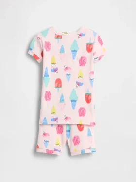 Pyjama-setje voor Baby & Peuter van biologisch geborsteld katoen met ijsjesprint in korte broeken